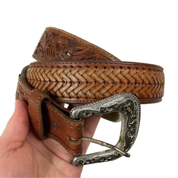 VIntage Western Hand Tooled Leather Top Grain Leather Belt 40 - Picture 1 of 7
